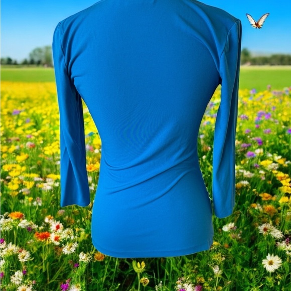 New York & Company Blue Ruched Blouse - Picture 2 of 3